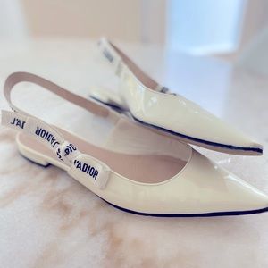 J’ADIOR Dior patent white slingblack flats
